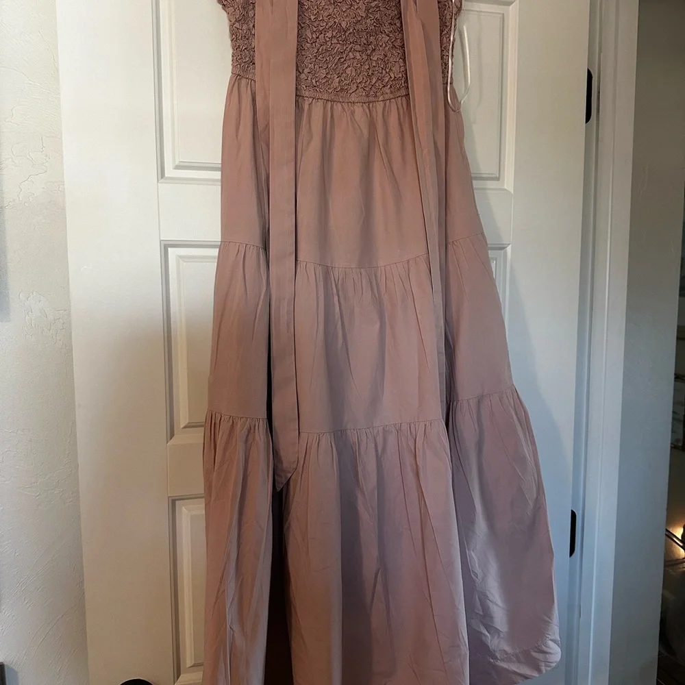 En Saison Matisse Smocked Tiered Cotton Midi-Dress Size S - Picture 2 of 4